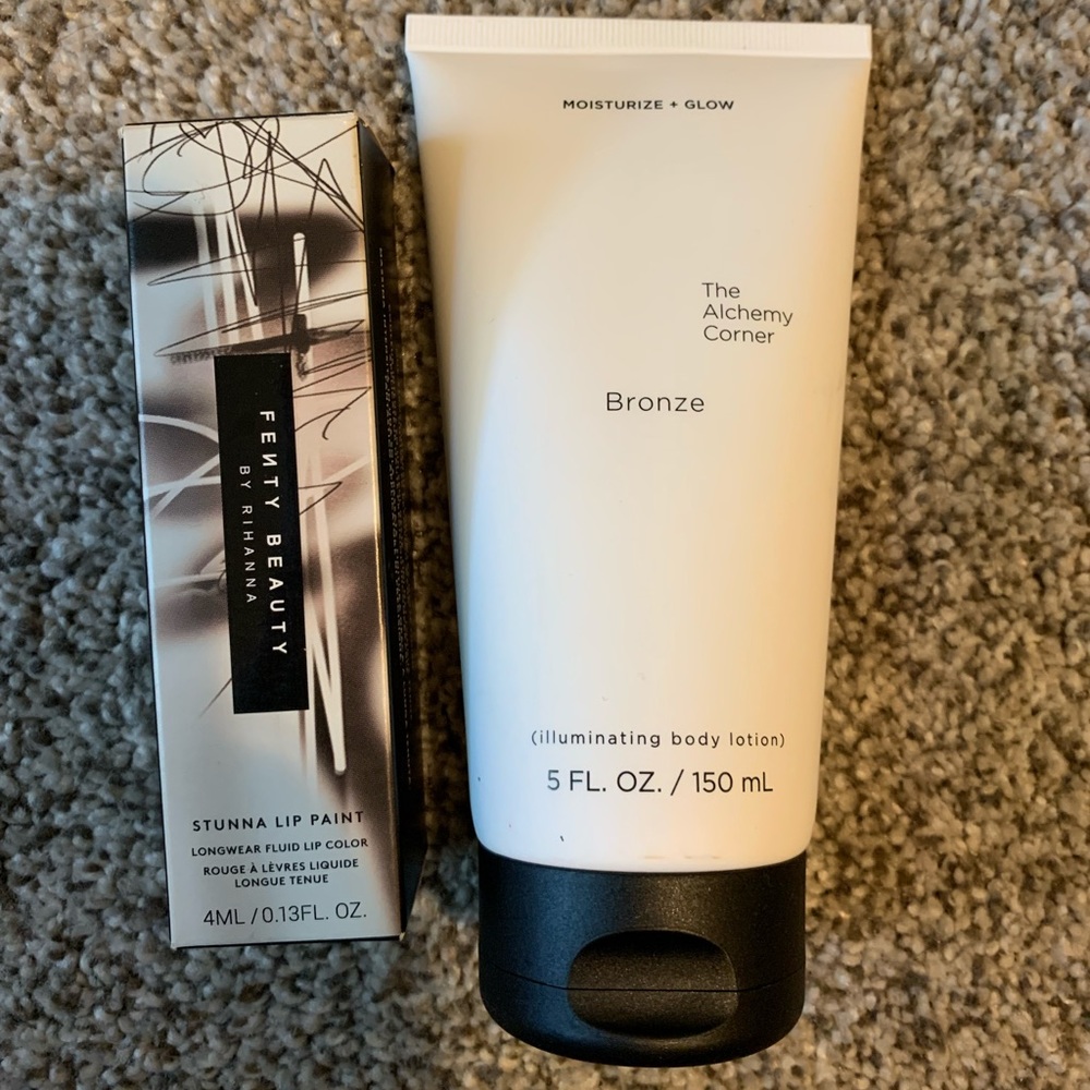 NEW/ never used  Rihanna lip paint (uncensored)& express body moisturizer bronze